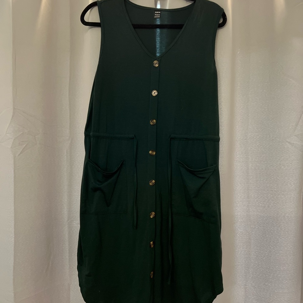 SHEIN Dark Green Button-Up Midi Dress